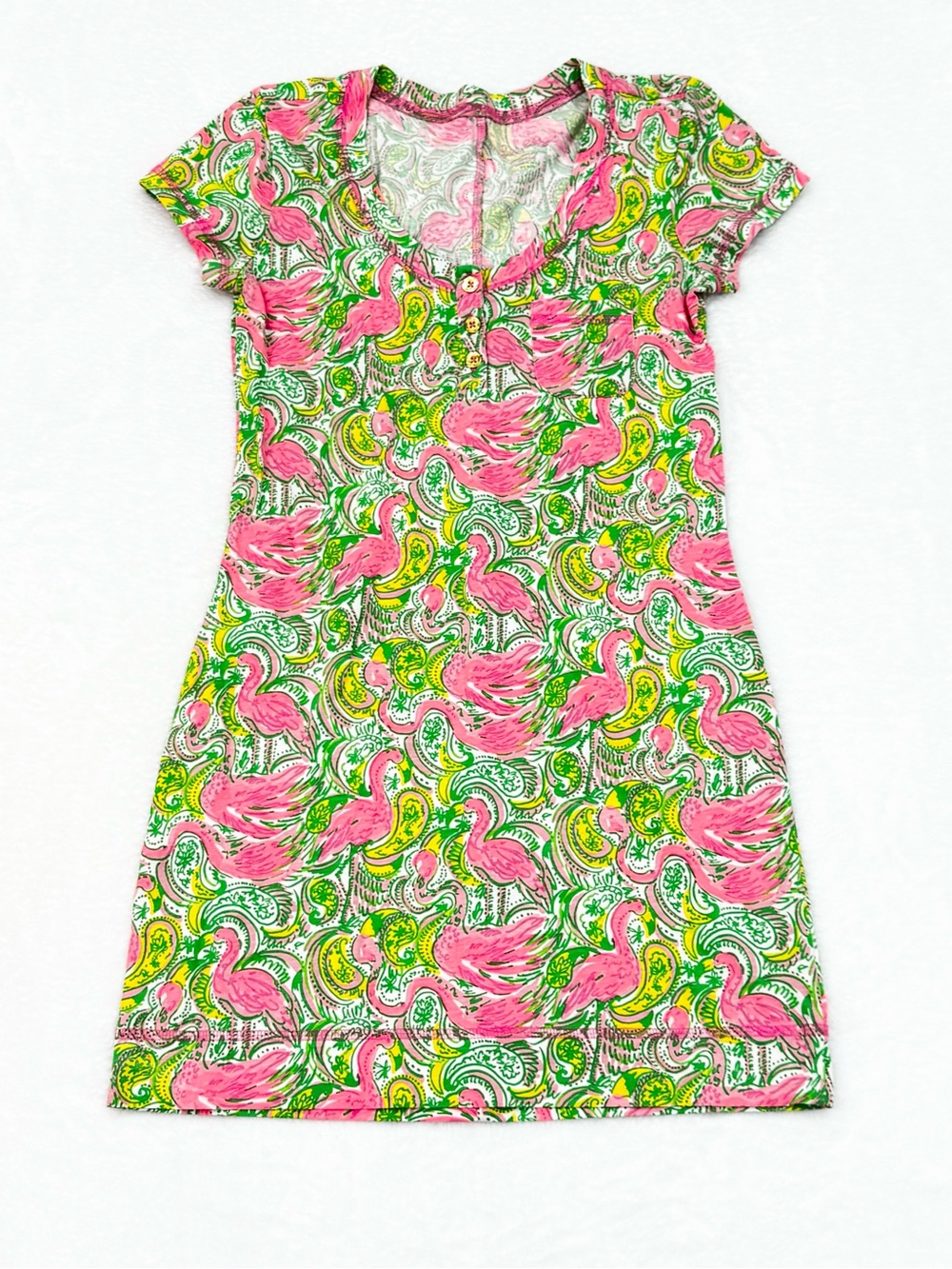 Lilly Pulitzer Women's XS Britton Henley Mini Dress Hot Wings Flamingo Vibrant